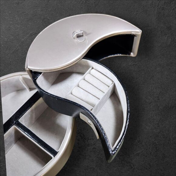 Wolf Designs Yin Yang Silver Round Jewelry Box Multi Compartment Travel Case - Picture 4 of 9